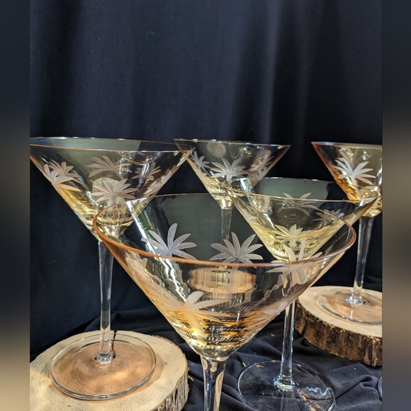 Set of 6 Etched Palm Tree Martini Glasses - Picture 5 of 14
